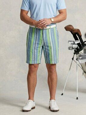 Loudmouth Men's Size 37 Blue Green Stripe Cotton Golf Shorts
